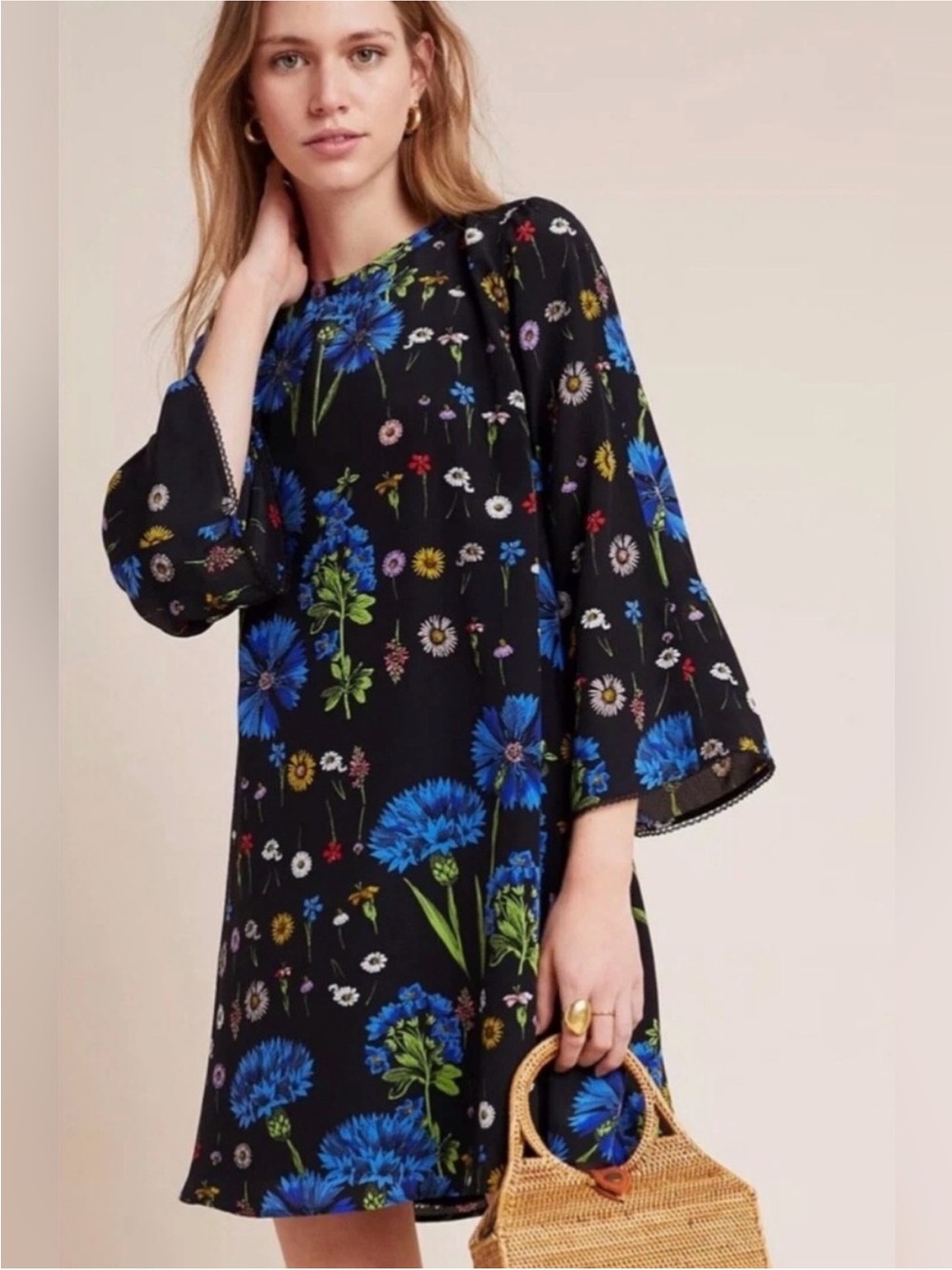 New Maeve By Anthropologie Lucinda Silk Dress Sz L Tunic Floral